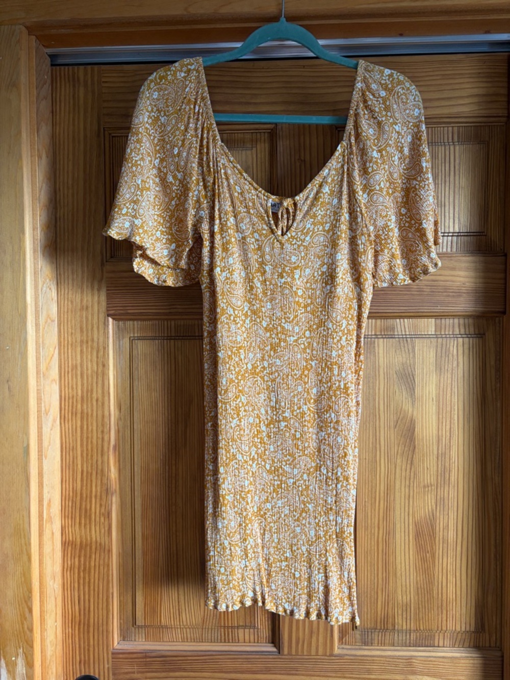Billabong Mustard Paisley Short Dress with Flutter Sleeves